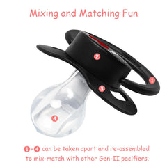 LittleForBig Bigshield Gen-II pacifier features a clear silicone nipple for easy inspection.