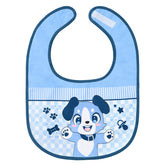 Littleforbig little blue bib with waterproof back protects outfits during meals.