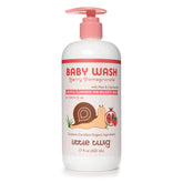 Little Twig berry pomegranate baby wash bottle highlights gentle cleansing for delicate baby skin.