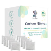 LittleWhispers Diaper Pail Odor Absorber packaging shows a 10-pack refill for Diaper Genie.