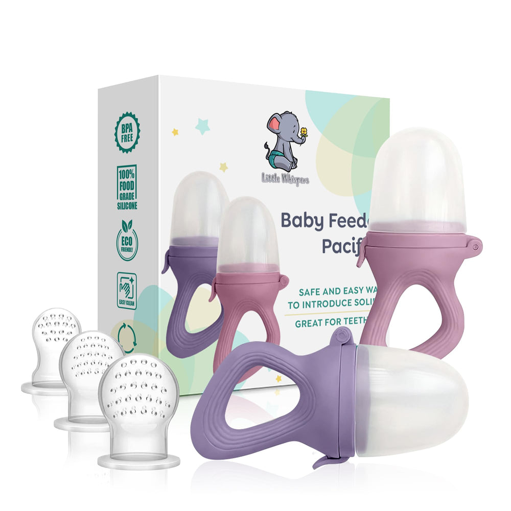 LittleWhispers fruit feeder set2 closeup demonstrates gentle solids exploration with minimal mess.