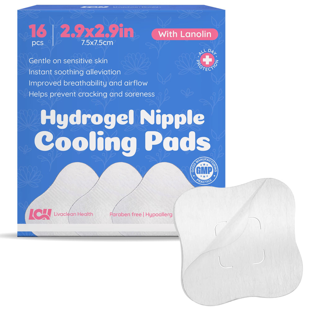 Livaclean Health hydrogel nipple pads 16ct pack for soothing breastfeeding comfort