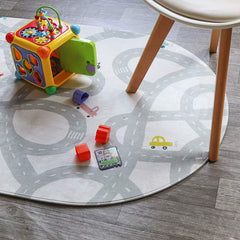 LIVEBOX Road Traffic Rug backside highlights non-slip grip for safer floor play.