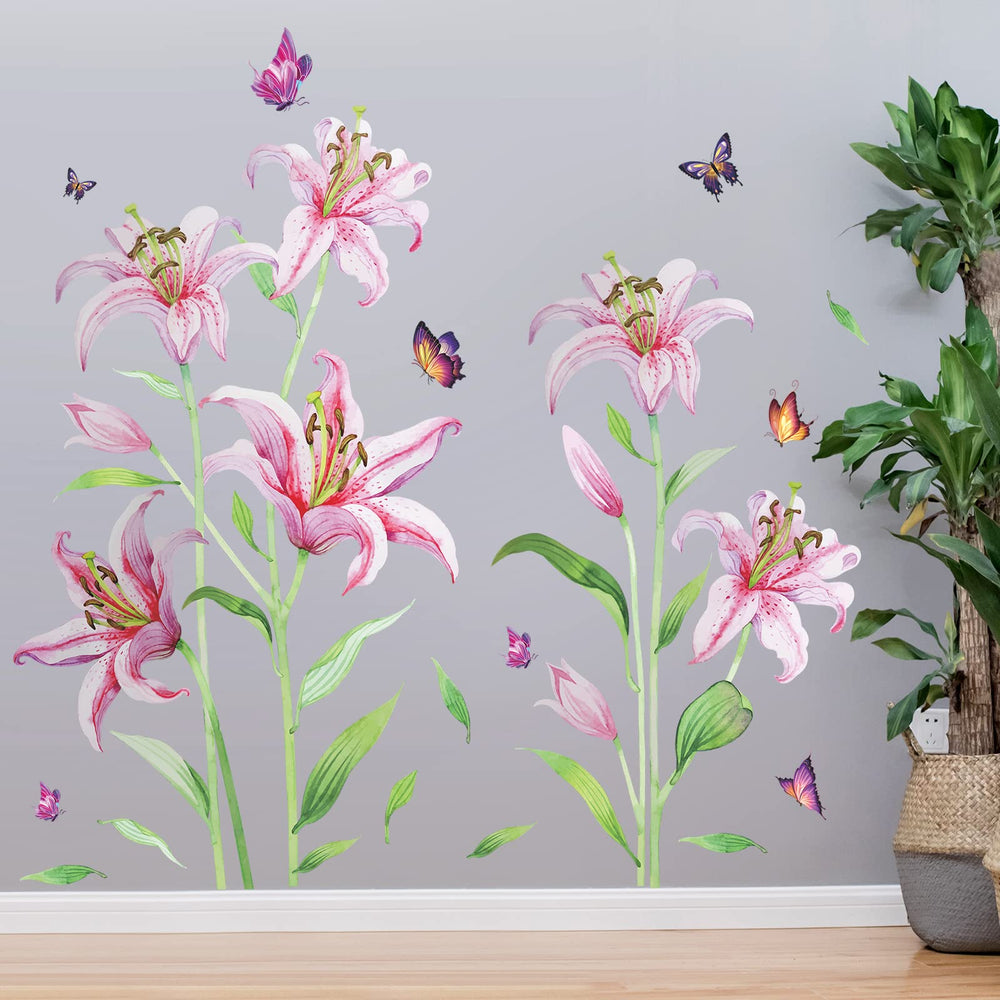 LiveGallery pink lily wall sticker close-up showing lifelike petals for vibrant decor