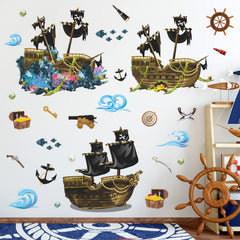 LiveGallery pirate ship wall sticker shows a detailed ship and waves for kids’ room decor