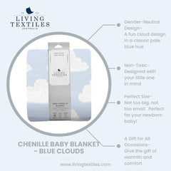 Living Textiles Blue Clouds Chenille blanket displayed in a nursery setting for cozy decor.