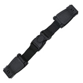 LiXiongBao chest harness buckle closeup in black showing durable ABS for secure straps