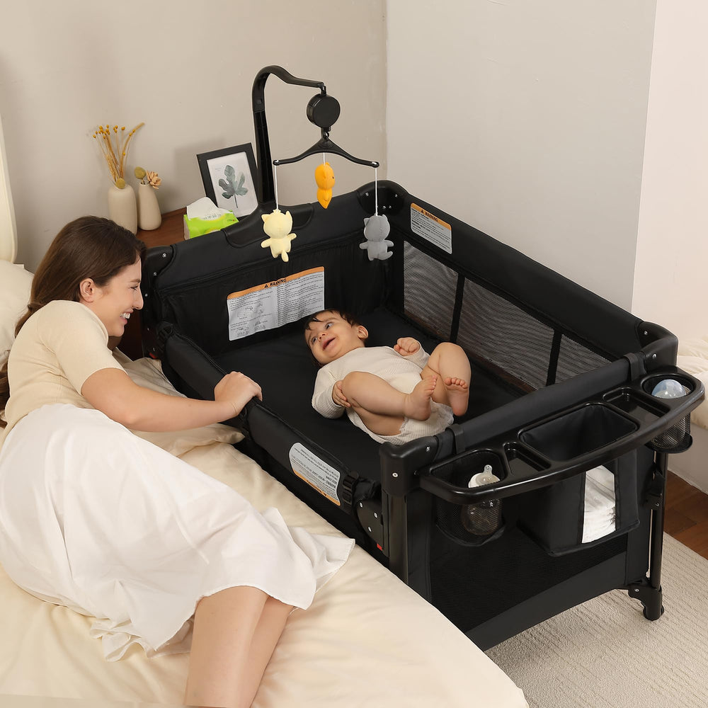 LMOTAU Pack and Play bedside sleeper near-bed design for soothing newborn supervision