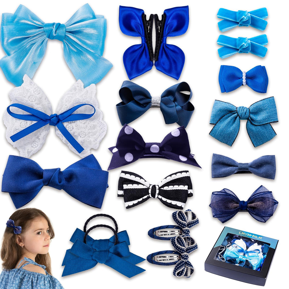 LMYMHMLM 18pcs blue hair bows with alligator clip for secure styling.