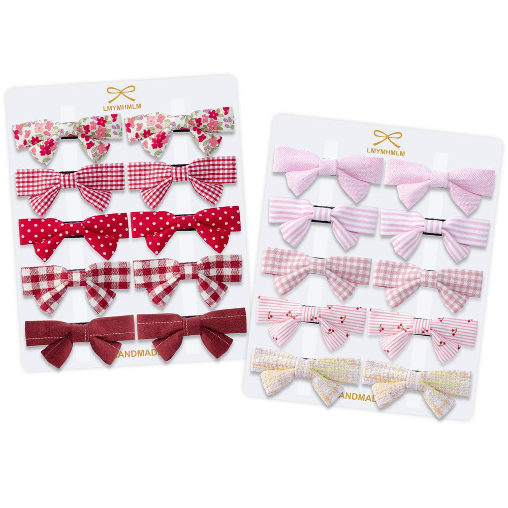 LMYMHMLM 20pcs red and pink hair bows with secure clips for daily wear.