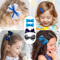 LMYMHMLM blue hair bows with elastic ties for versatile looks.