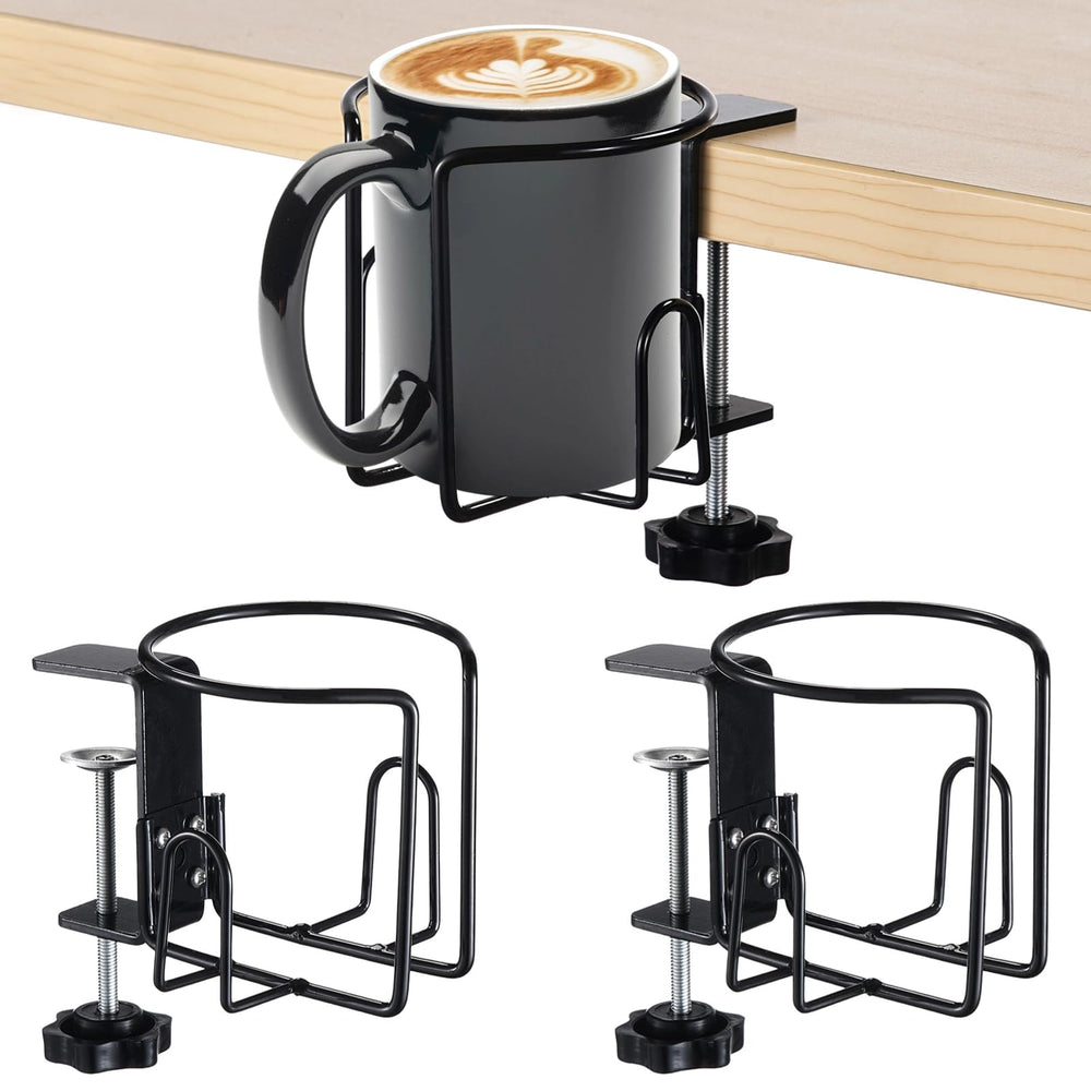 Lnrueg desk cup holder with anti-spill clamp secures beverages at your workstation