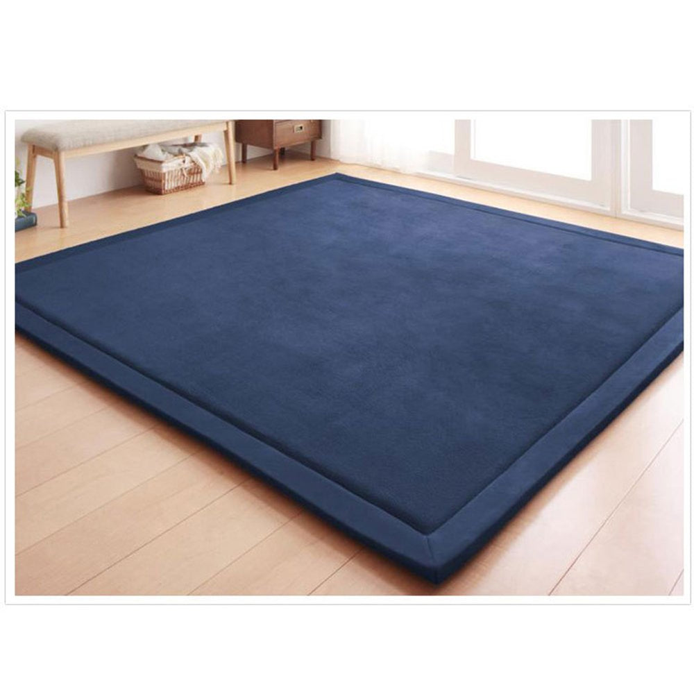 Loartee coral velvet crawling rug in dark blue offers a plush play surface for toddlers.