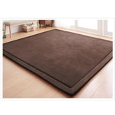Loartee Coral Velvet Crawling Rug coffee full room layout shows cozy play area.