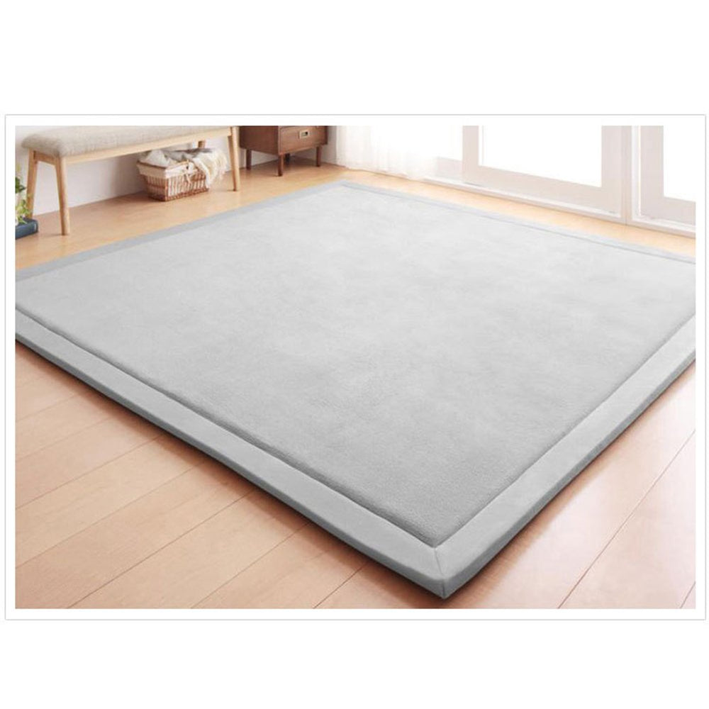Loartee Coral Velvet Crawling Rug gray angle view offers cozy, slip-resistant play surface.