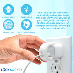 Lock Socket Charger Lock Original installed on Anker block for secure desk charging