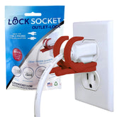Lock Socket red outlet lock closeup illustrating secure plug protection against tampering