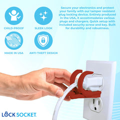Lock Socket red wall outlet installation demonstrates quick snap-on setup for busy spaces