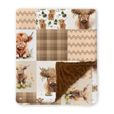 Locobird Highland Cow Blanket pattern closeup for cozy nursery decor and tactile appeal.
