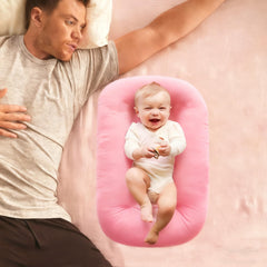 Loevin Baby Lounger 100% cotton fabric closeup highlighting breathable softness