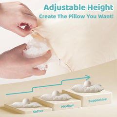 LOFE adjustable loft kids pillow showing height customization