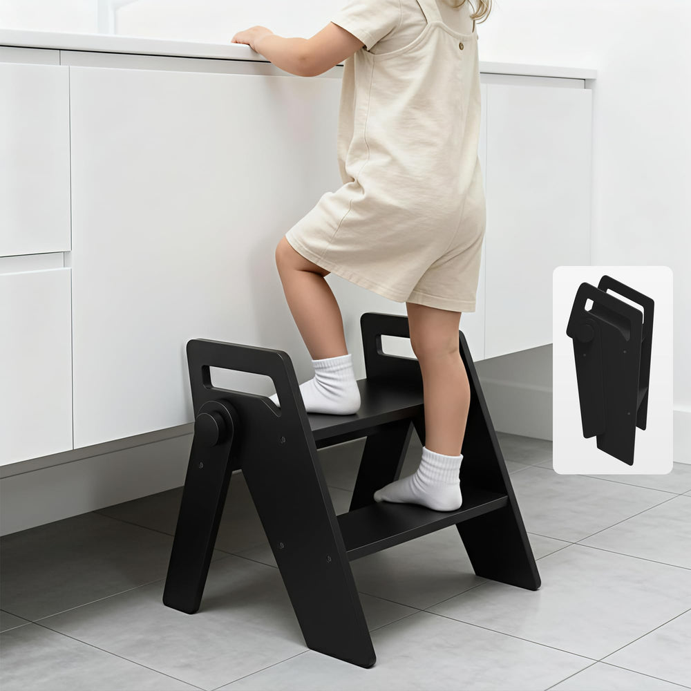 LOHASOK wooden 2-step stool assembled shows sturdy, wobble-free design for potty training