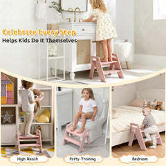 LOHASOK wooden 2-step stool in use helps kids reach sinks safely.