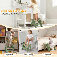 LOHASOK wooden 2-step stool with child climbing safely.