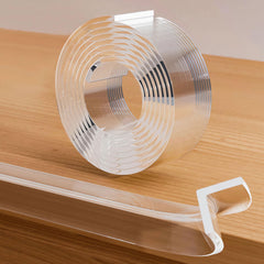 Loiion corner protectors with clear edge strip shielding furniture edges for safer play