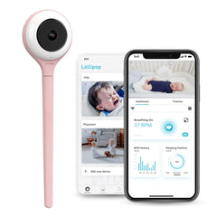 Lollipop Baby Monitor live view in Cotton Candy color for remote monitoring.