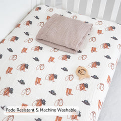 LollyBanks cowboy-theme crib sheet adds playful style to a breathable baby space