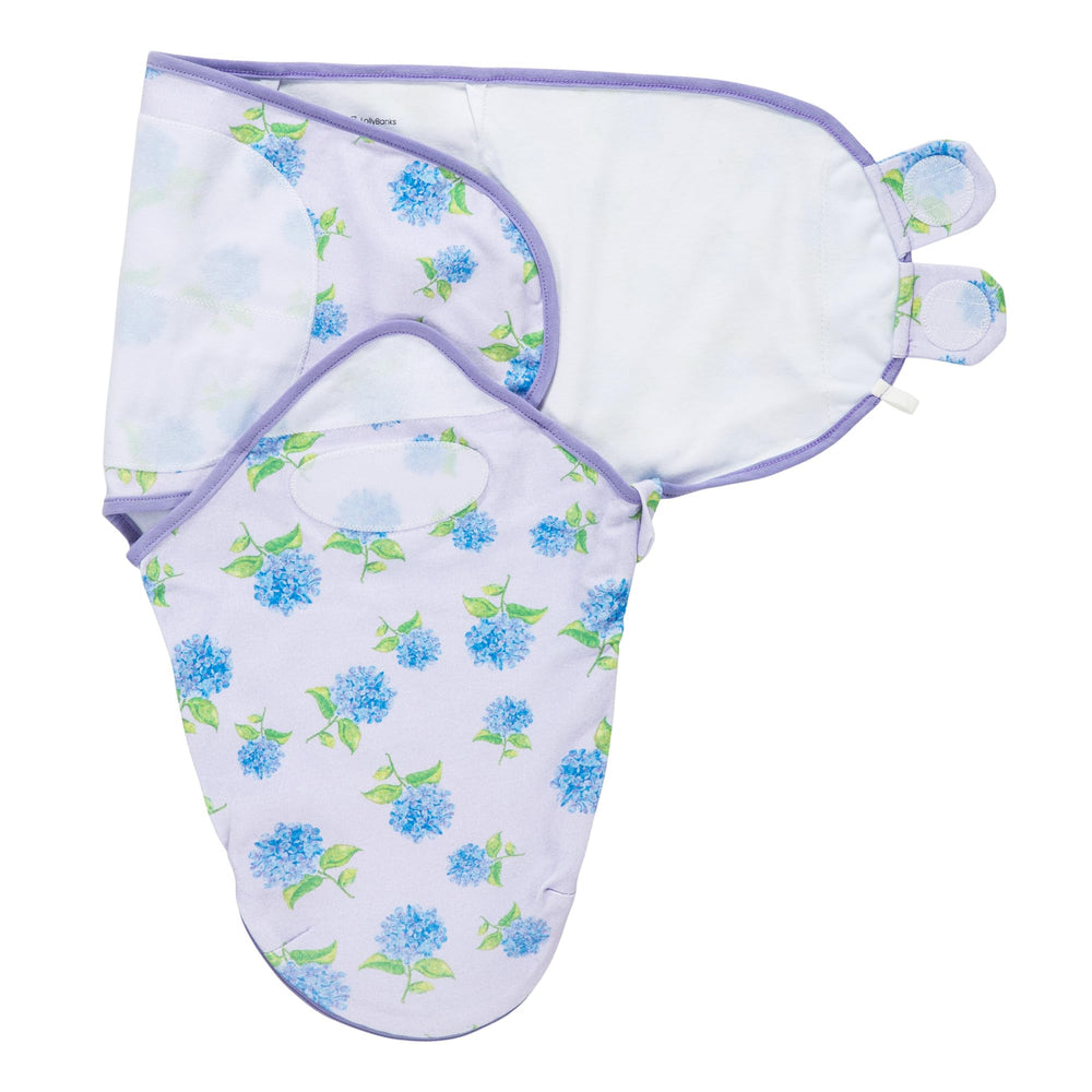 LollyBanks baby swaddle Hydrangea print fabric—soft organic cotton for soothing newborn comfort