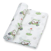 LollyBanks golf-print swaddle folded for travel and storage