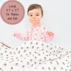 LollyBanks muslin blanket showing machine-washable care for easy upkeep.
