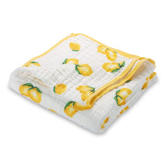 LollyBanks muslin baby quilt sunny lemon print adds cheerful nursery warmth.