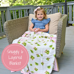 LollyBanks muslin blanket texture highlights 6-layer construction for enduring softness