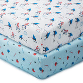 LollyBanks Muslin crib sheets with ice hockey print offer breathable, playful sleep space.