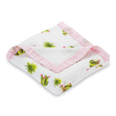 LollyBanks Muslin Quilt Blanket cactus print close-up showing soft bamboo-viscose warmth for nap times