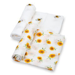 LollyBanks Flower Bee swaddle sunflowers pattern promotes cozy nursery vibes