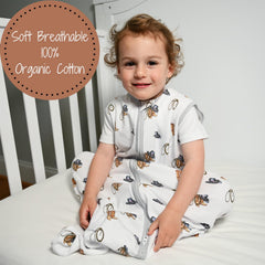 LollyBanks organic cotton sleep sack with 2-way zip closeup; easy nighttime diaper changes.