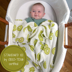LollyBanks swaddle blanket close-up, showing soft cotton muslin for gentle skin.