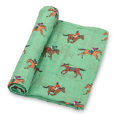 LollyBanks swaddle blanket derby print closeup shows soft muslin texture for cozy infant moments