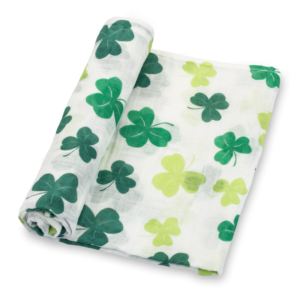 LollyBanks Swaddle Blanket shamrock design for secure newborn swaddling.