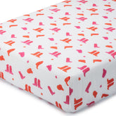 LollyBanks western boot print crib sheet closeup shows soft cotton and playful style for nursery.