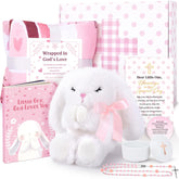 LOMEVE baptism girl bunny stuffed animal offers a comforting prayer companion at bedtime