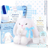 LOMEVE bunny stuffed animal provides soft cuddles for baby's bedtime prayers.