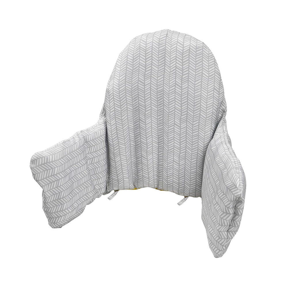 Lomgwumy high chair cushion gray stripes front view promotes baby comfort during meals.