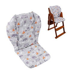 Lomgwumy high chair cushion in grey animal pattern adds soft comfort to meals.