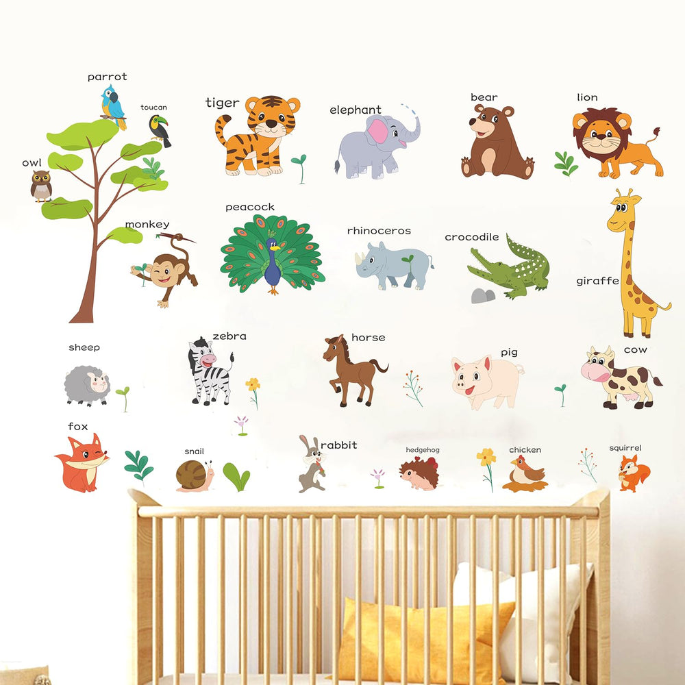 LOMILY Animals Learning Wall Stickers show playful animals for a bright playroom decor and learning