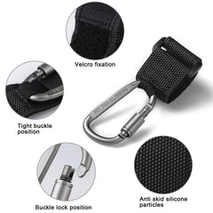Longomat bicycle-use hook demonstrates versatile on-the-go attachment.
